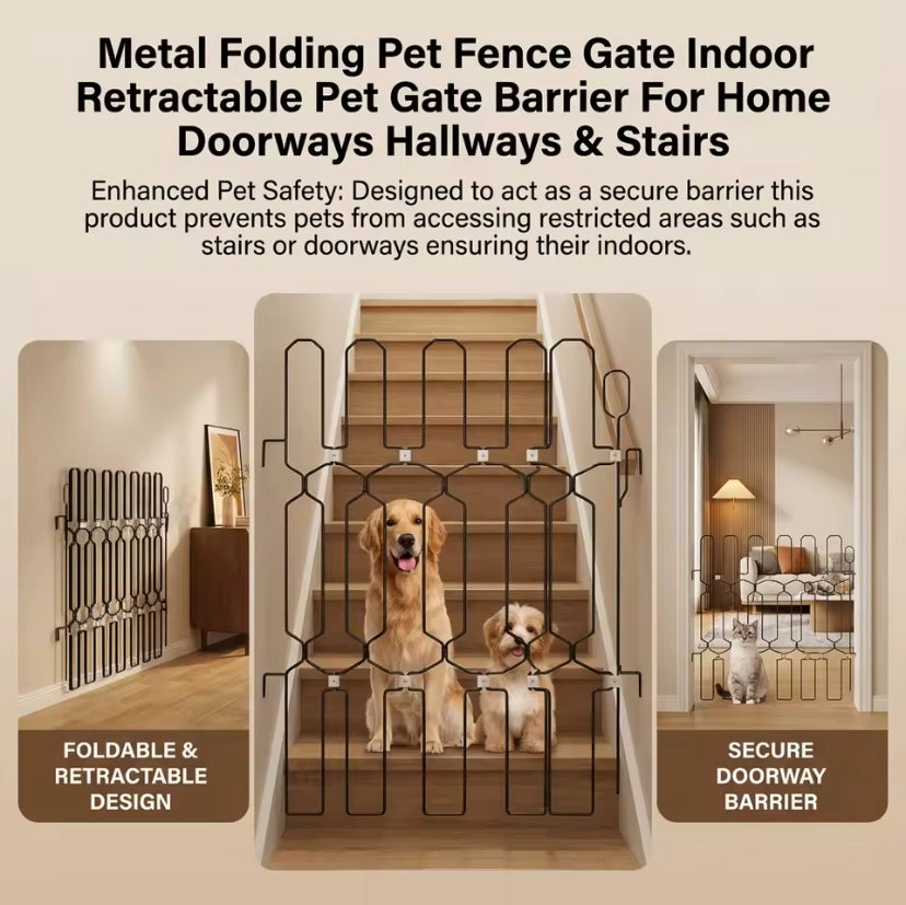Cancello Pieghevole in Metallo per Animali Domestici, Barriera Retrattile per Interni, Recinzione Durevole e Salvaspazio per Casa, Porte, Corridoi e Sca