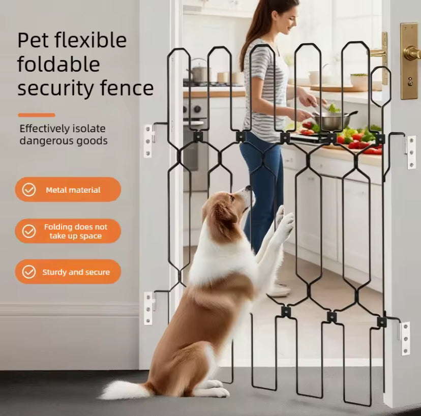Cancello Pieghevole in Metallo per Animali Domestici, Barriera Retrattile per Interni, Recinzione Durevole e Salvaspazio per Casa, Porte, Corridoi e Sca
