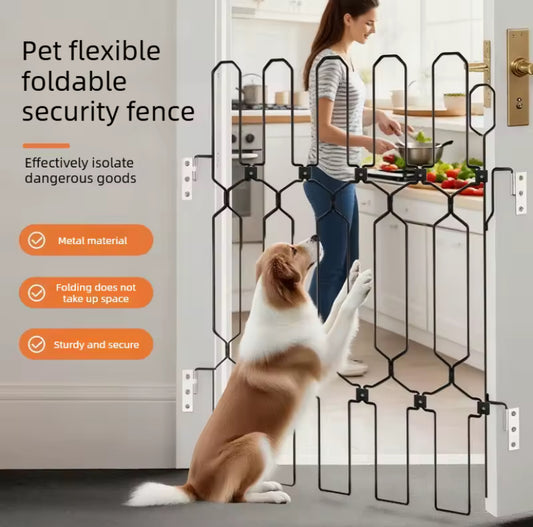 Cancello Pieghevole in Metallo per Animali Domestici, Barriera Retrattile per Interni, Recinzione Durevole e Salvaspazio per Casa, Porte, Corridoi e Sca