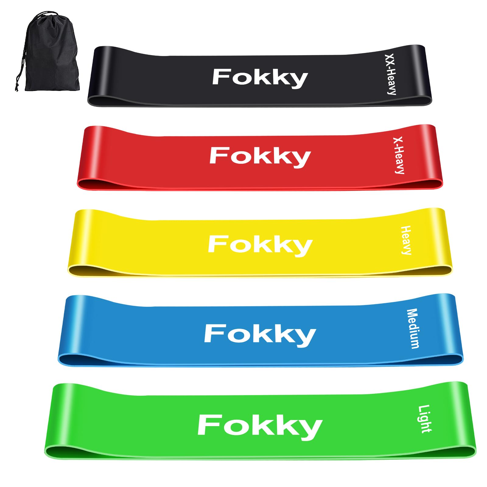 Fokky Elastici Fitness (Set di 5), Elastico Fitness con 5 Livelli di Resistenza, Elastici Palestra con Borse Portaoggetti, Bande Elastiche Fitness per Crossfit, Yoga, Pilates, Squats, Stretching