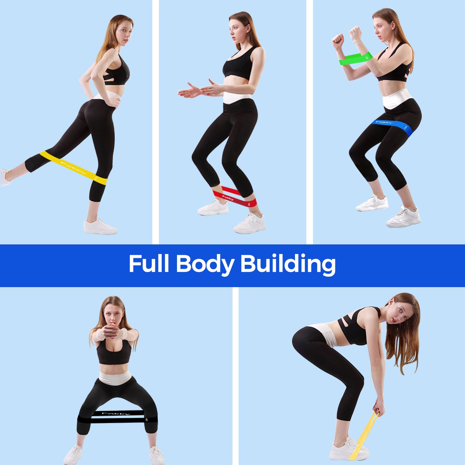 Fokky Elastici Fitness (Set di 5), Elastico Fitness con 5 Livelli di Resistenza, Elastici Palestra con Borse Portaoggetti, Bande Elastiche Fitness per Crossfit, Yoga, Pilates, Squats, Stretching