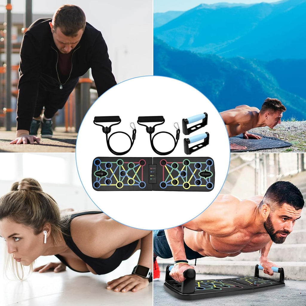 Folding Bend Board, Push Up Tools, Push Up Board, Chest Push Up Machine with 2 Pull Ropes, Ground Push Up for Fitness and Muscle Training