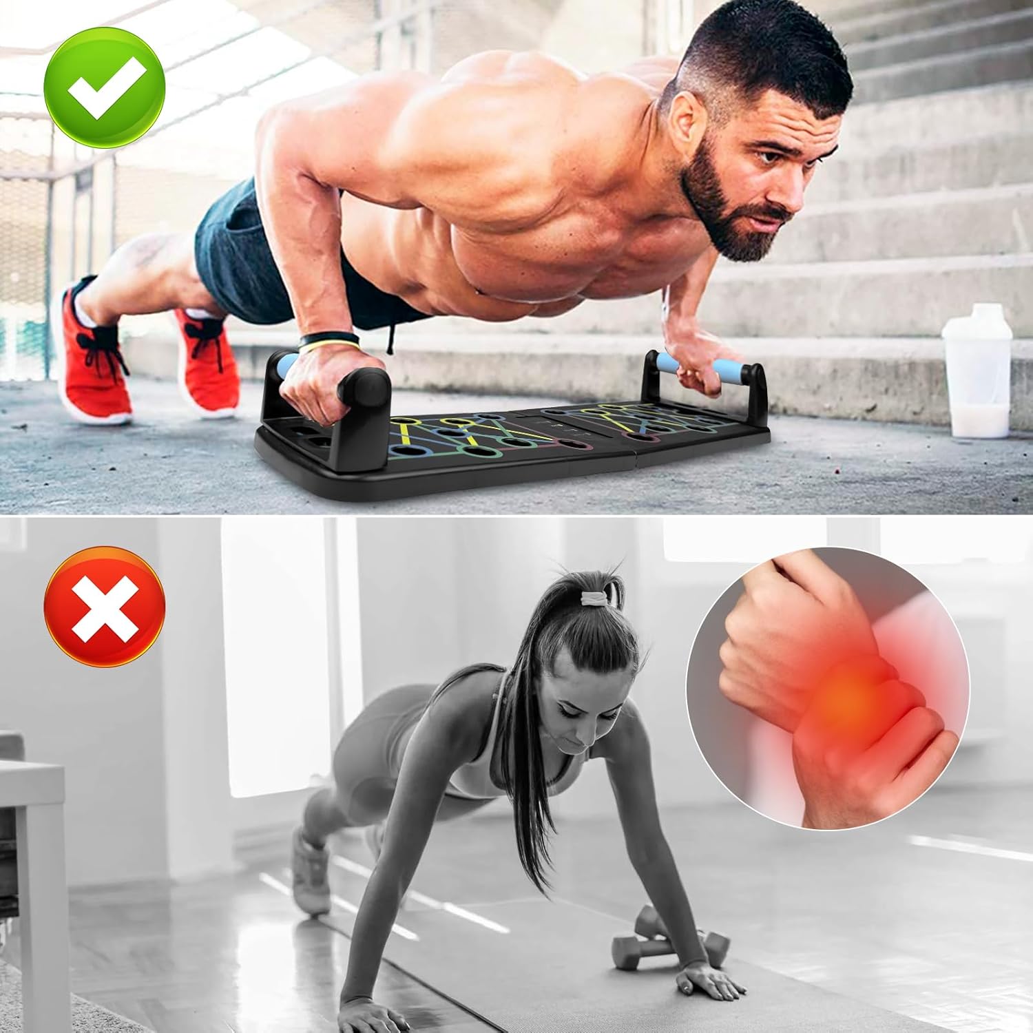 Folding Bend Board, Push Up Tools, Push Up Board, Chest Push Up Machine with 2 Pull Ropes, Ground Push Up for Fitness and Muscle Training