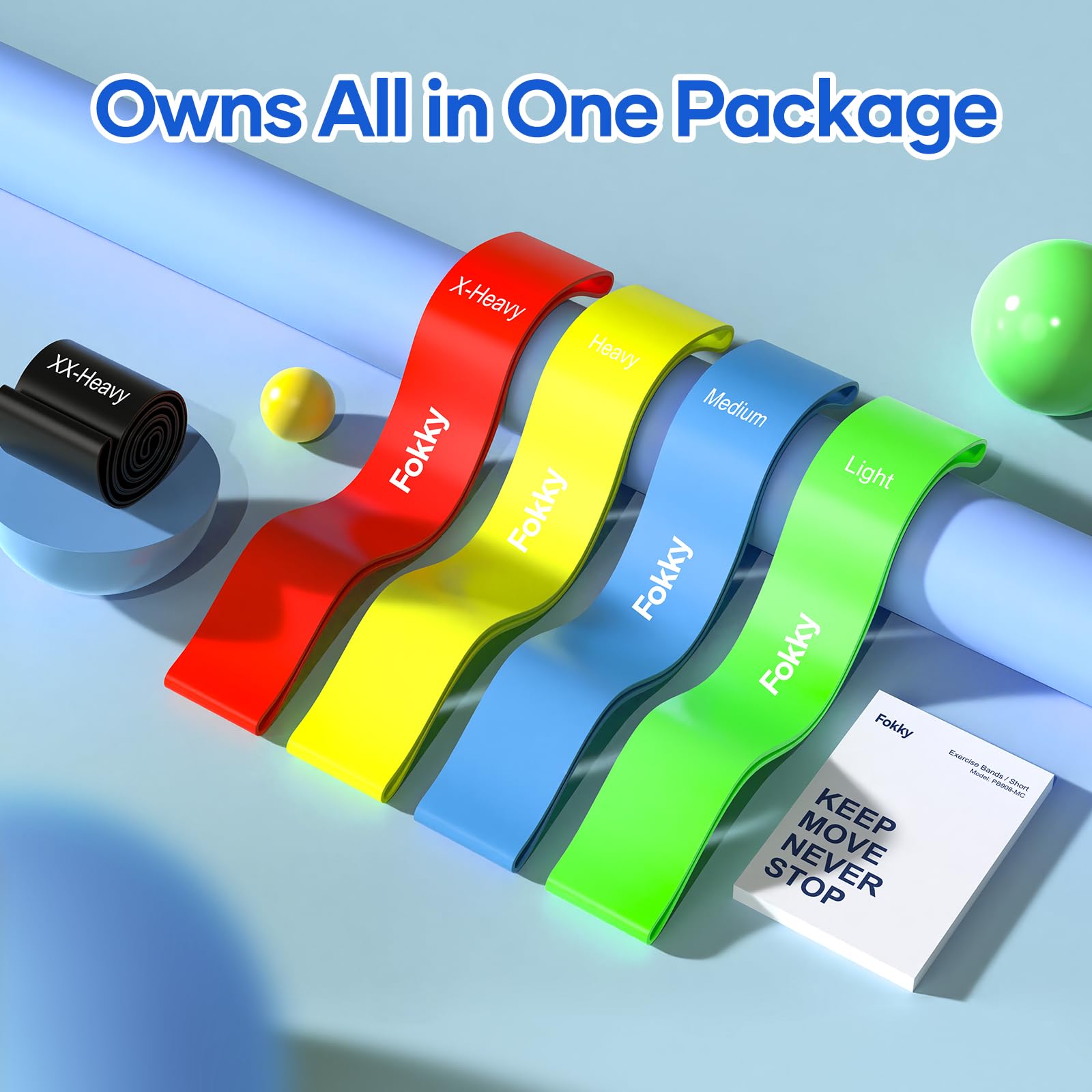 Fokky Elastici Fitness (Set di 5), Elastico Fitness con 5 Livelli di Resistenza, Elastici Palestra con Borse Portaoggetti, Bande Elastiche Fitness per Crossfit, Yoga, Pilates, Squats, Stretching