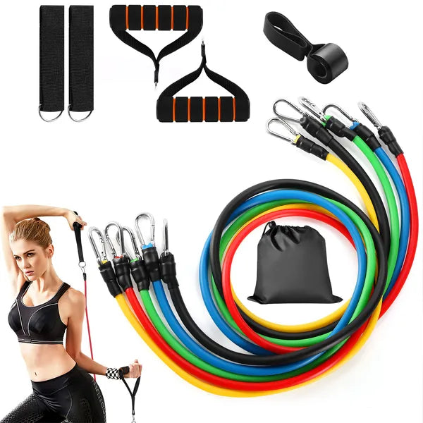 11Pcs Resistance Bands Set Fitness Workout Tubes Exercise Tube Bands Up To 100lbs