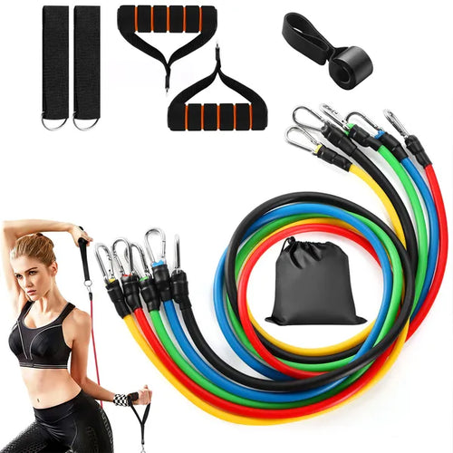 11Pcs Resistance Bands Set Fitness Workout Tubes Exercise Tube Bands Up To 100lbs