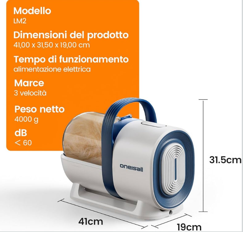 Aspirapolvere Toelettatura Cani con Tosatrice, Limaunghie, 7 Strumenti per Rimozione Pelo e Pulizia Casa Blu