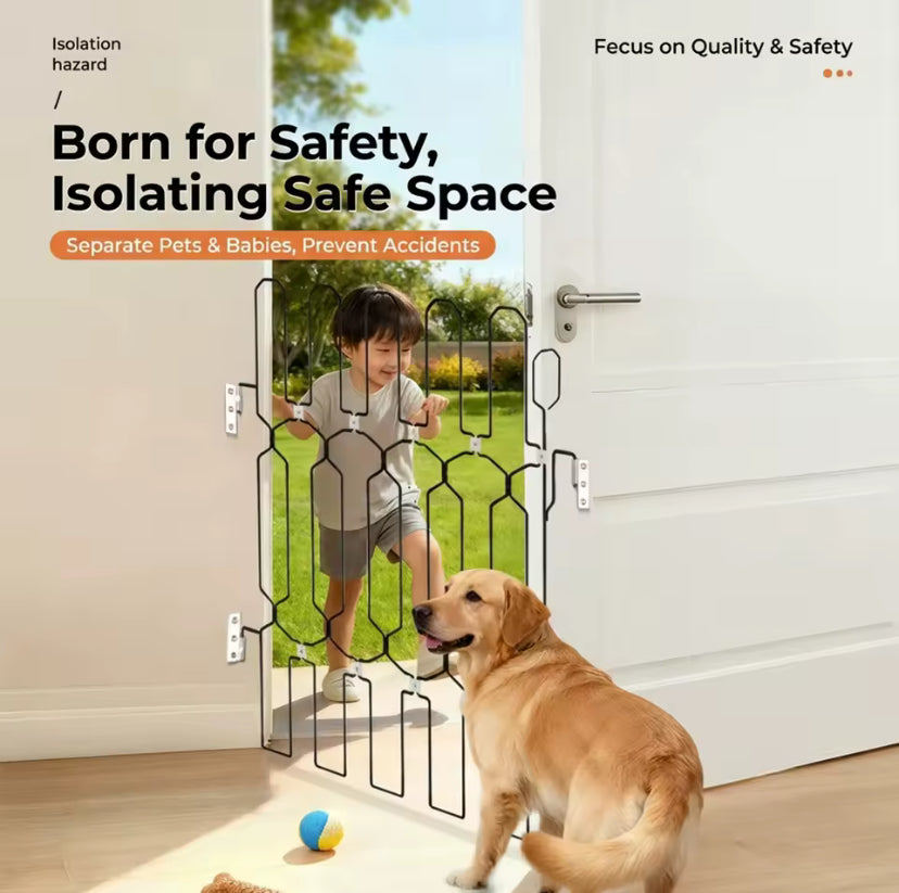 Cancello Pieghevole in Metallo per Animali Domestici, Barriera Retrattile per Interni, Recinzione Durevole e Salvaspazio per Casa, Porte, Corridoi e Sca