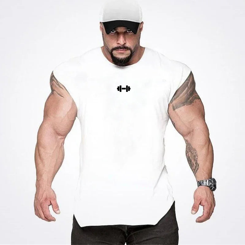 Summer Cotton Breathable Sleeveless T-shirts Gym Running Sport Vests Bodybuilding Workout Clothing Mens Fitness Muscle TankTops