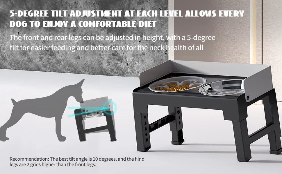 Ciotole Rialzate per Cani 6 Altezze Regolabili - 2 Ciotole Acciaio Inox Anti-Scivolo
