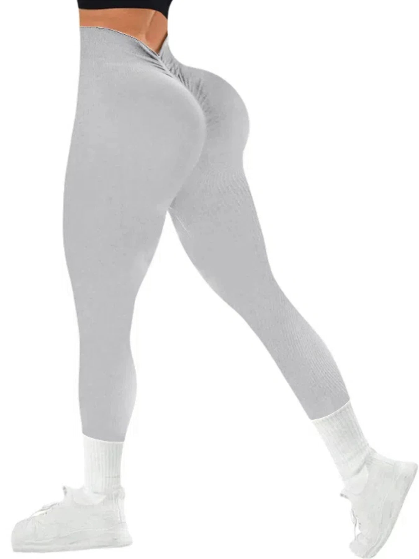 Solid Color Seamless Yoga Pants Back V High Waist Rib Knitted High Stretchy Fitness Running Gym Yoga Leggings For Women