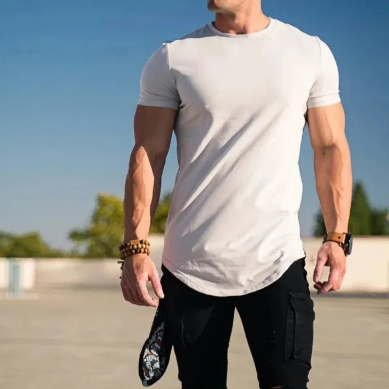Muscle Fitness T-shirt Summer Men's Athleisure Workout short sleeve T-shirt High Quality cotton Men T-shirt Gym Sport Shirt Tops