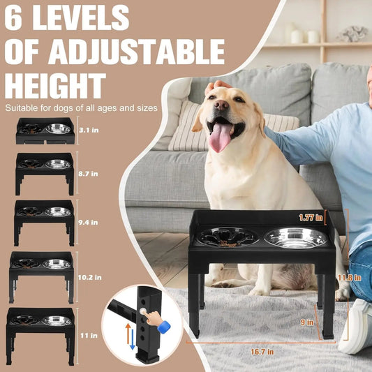 Ciotole Rialzate per Cani 6 Altezze Regolabili - 2 Ciotole Acciaio Inox Anti-Scivolo