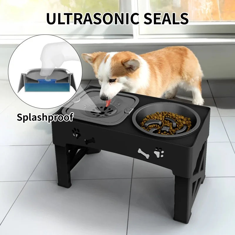 5 Adjustable Height for Different Needs 3 in 1 Pet Feeder Two Bowls One Lift Anti-upset High Neck Guard Slow Food Basin Pet Bowl