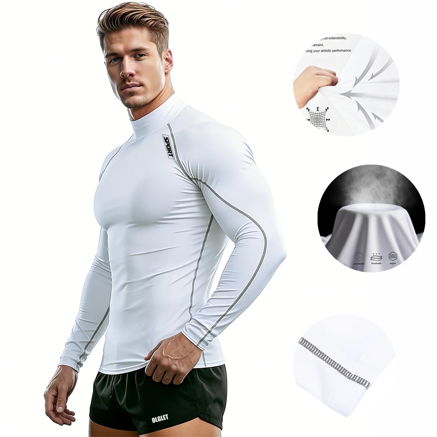 Compression Sport T-shirt Man Running Long Sleeve T Shirt Elastic Fitness Athletic Tee Gym Workout Sportwear Top