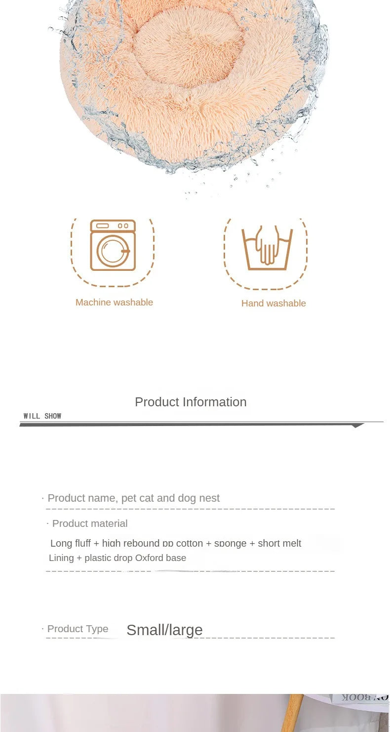 Cuccia Morbida in Peluche per Cani e Gatti - Nido Caldo Invernale Rotondo, Sfoderabile e Lavabile, Universale 4 Stagioni