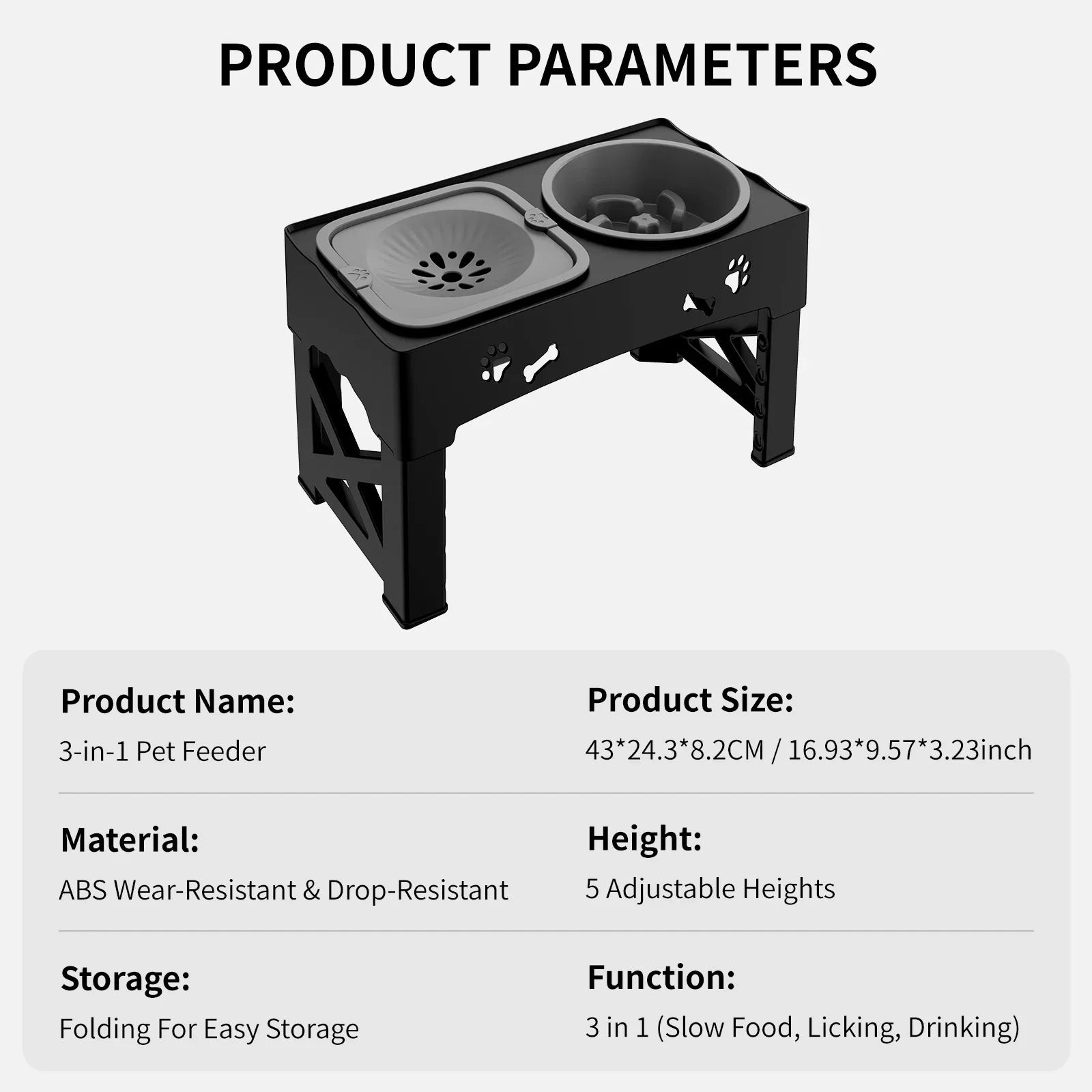 5 Adjustable Height for Different Needs 3 in 1 Pet Feeder Two Bowls One Lift Anti-upset High Neck Guard Slow Food Basin Pet Bowl