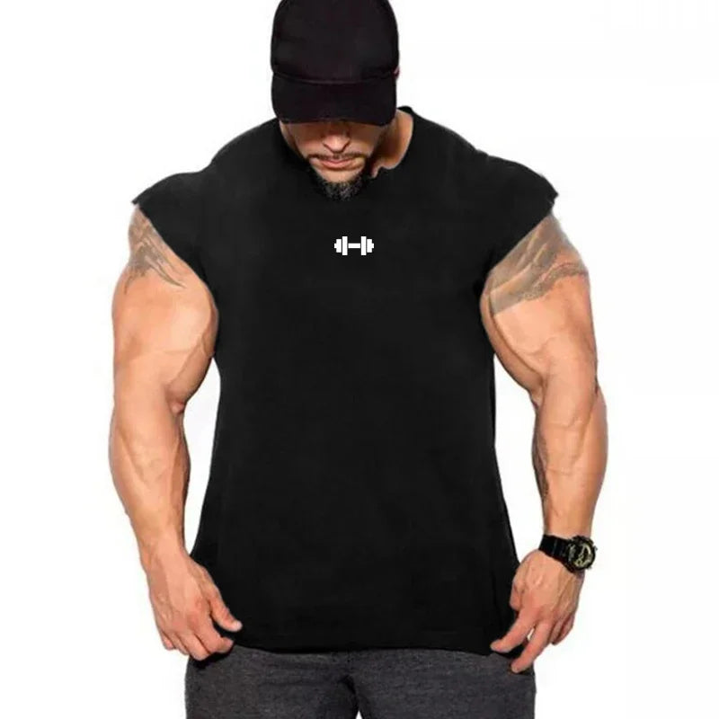 Summer Cotton Breathable Sleeveless T-shirts Gym Running Sport Vests Bodybuilding Workout Clothing Mens Fitness Muscle TankTops