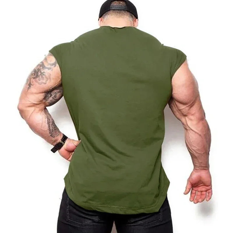 Summer Cotton Breathable Sleeveless T-shirts Gym Running Sport Vests Bodybuilding Workout Clothing Mens Fitness Muscle TankTops