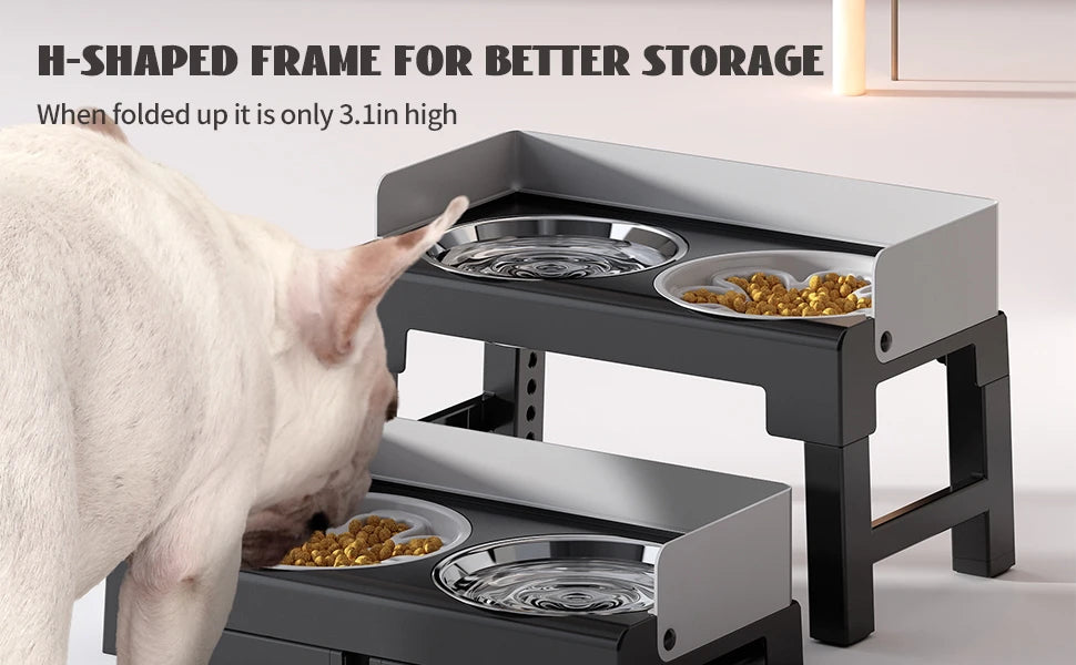 Ciotole Rialzate per Cani 6 Altezze Regolabili - 2 Ciotole Acciaio Inox Anti-Scivolo