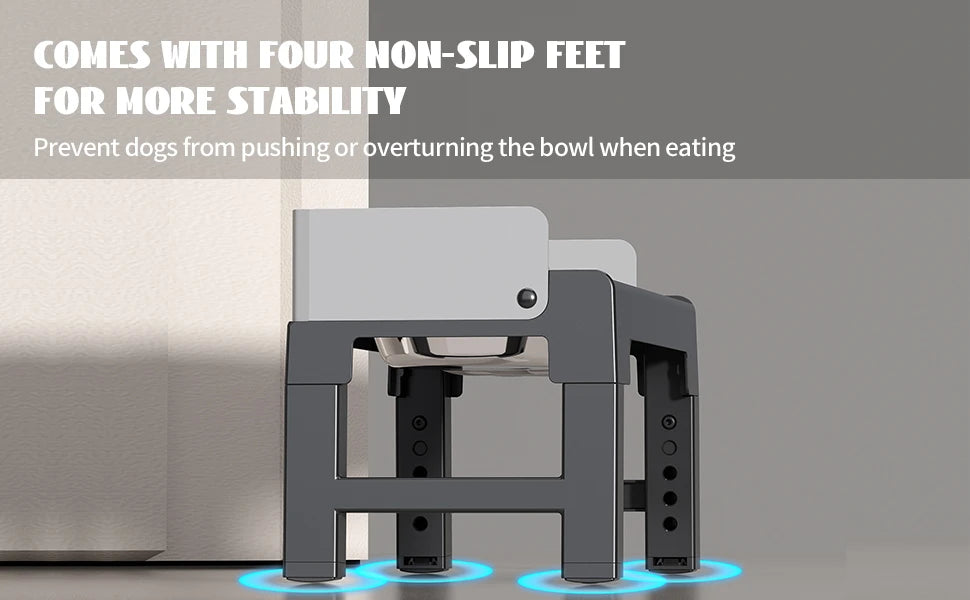 Ciotole Rialzate per Cani 6 Altezze Regolabili - 2 Ciotole Acciaio Inox Anti-Scivolo