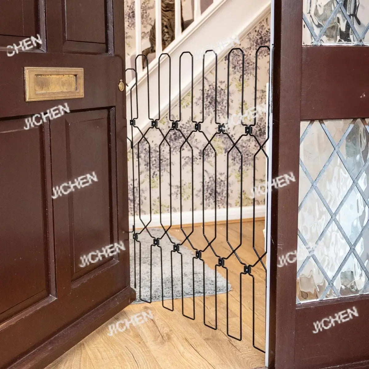 Cancello Pieghevole in Metallo per Animali Domestici, Barriera Retrattile per Interni, Recinzione Durevole e Salvaspazio per Casa, Porte, Corridoi e Sca