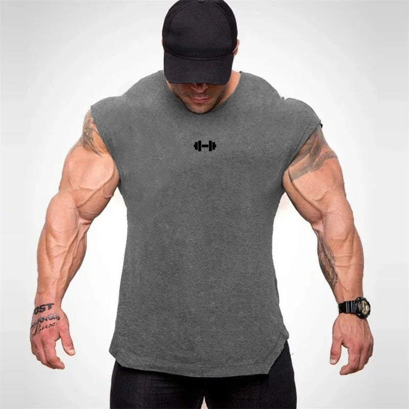 Summer Cotton Breathable Sleeveless T-shirts Gym Running Sport Vests Bodybuilding Workout Clothing Mens Fitness Muscle TankTops