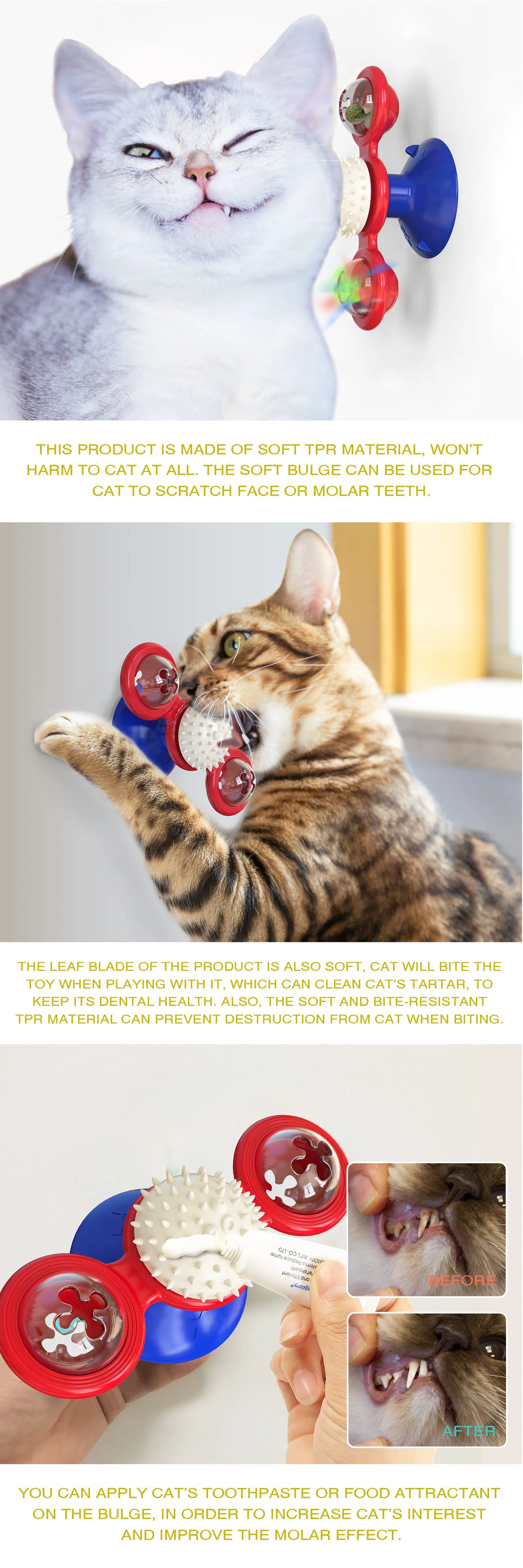 Giocattolo per Gatti: Mulino a Vento Girevole Interattivo, Tiragraffi, Spazzola per Pelo, Giocattolo con Erba Gatta per Gattini e Gatti, Articoli per Animali Domestici