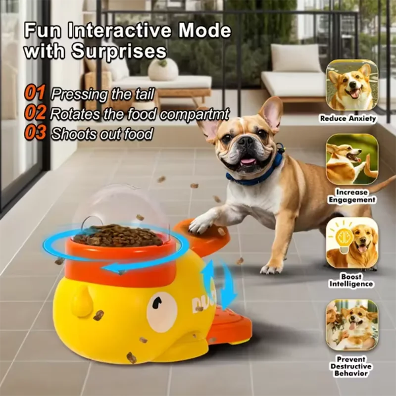 Distributore Cibo Cani Anatroccolo Giallo Interattivo - Gioco Educativo Dispenser Lento