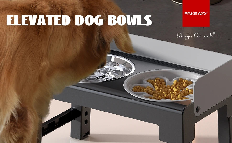 Ciotole Rialzate per Cani 6 Altezze Regolabili - 2 Ciotole Acciaio Inox Anti-Scivolo