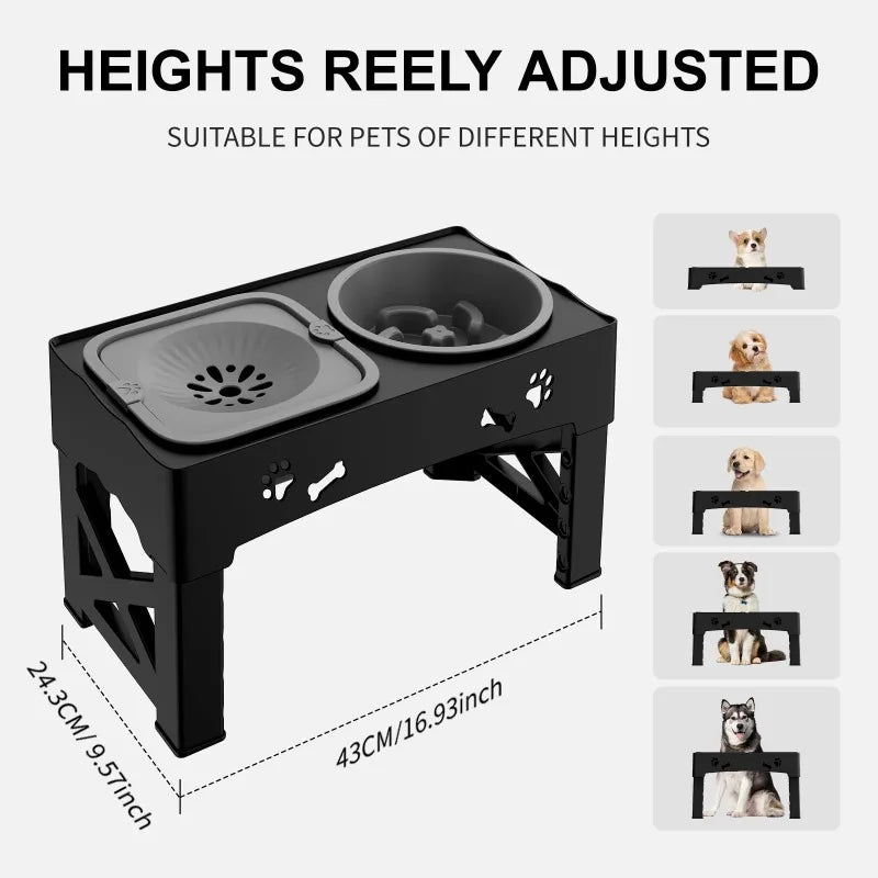 5 Adjustable Height for Different Needs 3 in 1 Pet Feeder Two Bowls One Lift Anti-upset High Neck Guard Slow Food Basin Pet Bowl