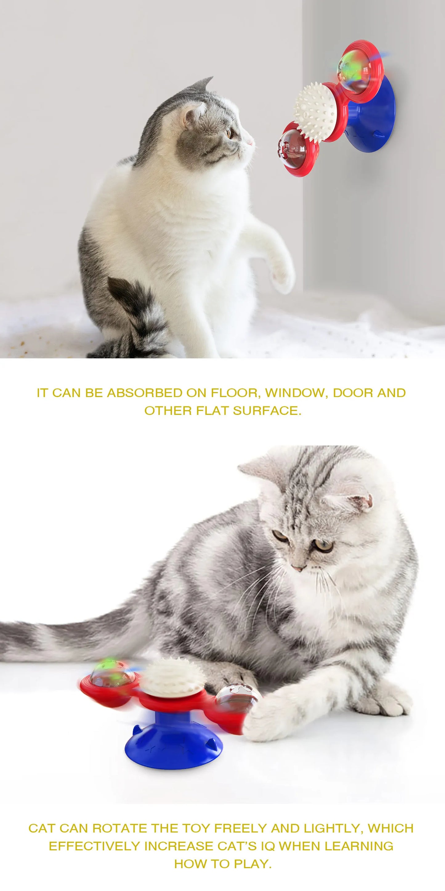Giocattolo per Gatti: Mulino a Vento Girevole Interattivo, Tiragraffi, Spazzola per Pelo, Giocattolo con Erba Gatta per Gattini e Gatti, Articoli per Animali Domestici